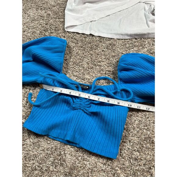 zara puff sleeve crop top blouse bundle cottagecore white and blue women’s S - Picture 6 of 12